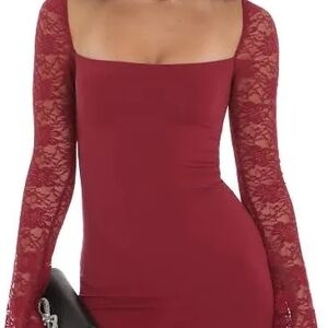 Lucy in the Sky Burgundy Lace Long Sleeve Dress
